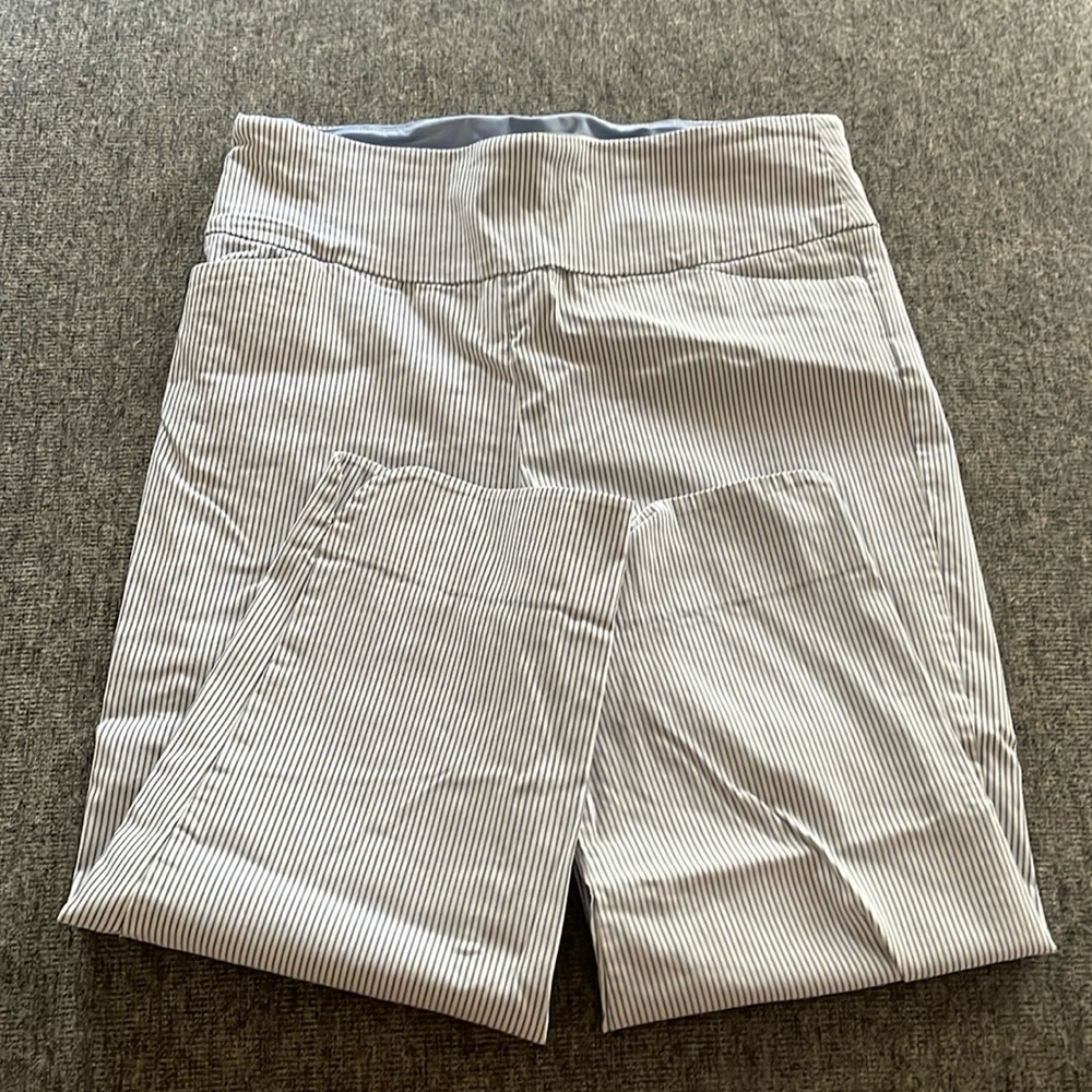 Blue and white striped pants, stretchy
